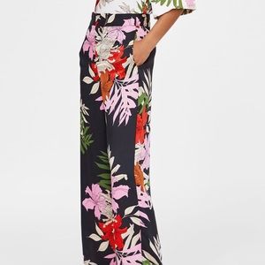 NWT Zara high waisted floral silk pants